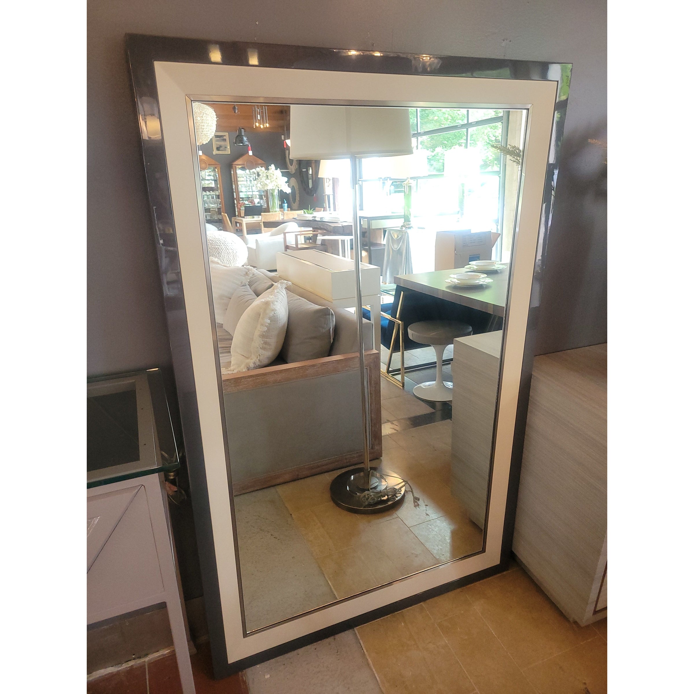 Custom Slate Gray & Beige Lacquered Mirror