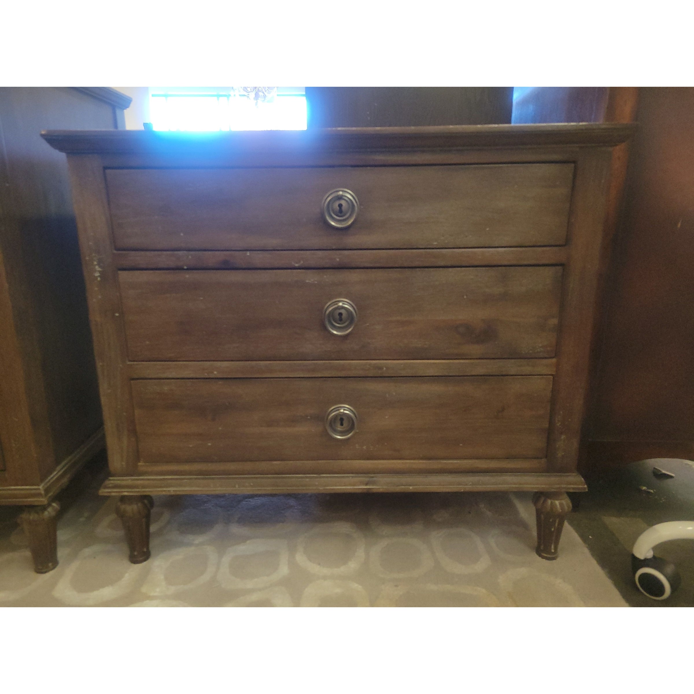 PAIR of Maison 3-Drawer Oak Nightstands w/ Pewter Hardware & Key by RH