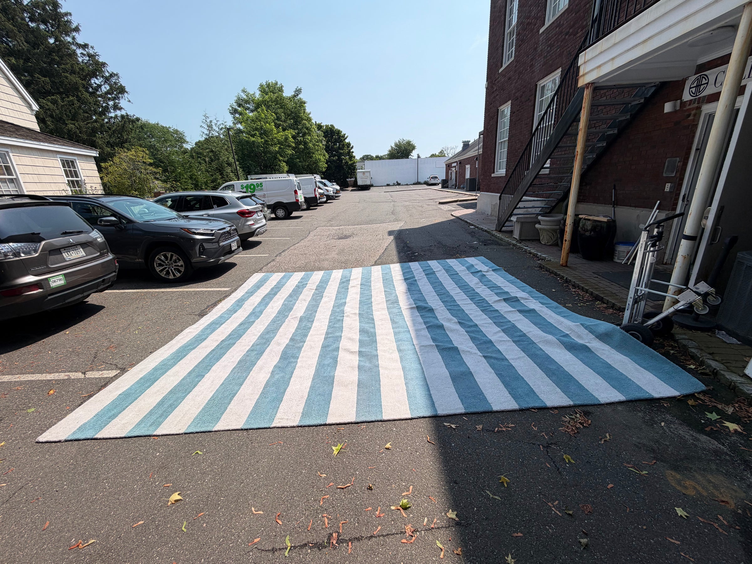14.5' x 16' Light Blue & White Striped Rug by ABC Carpets