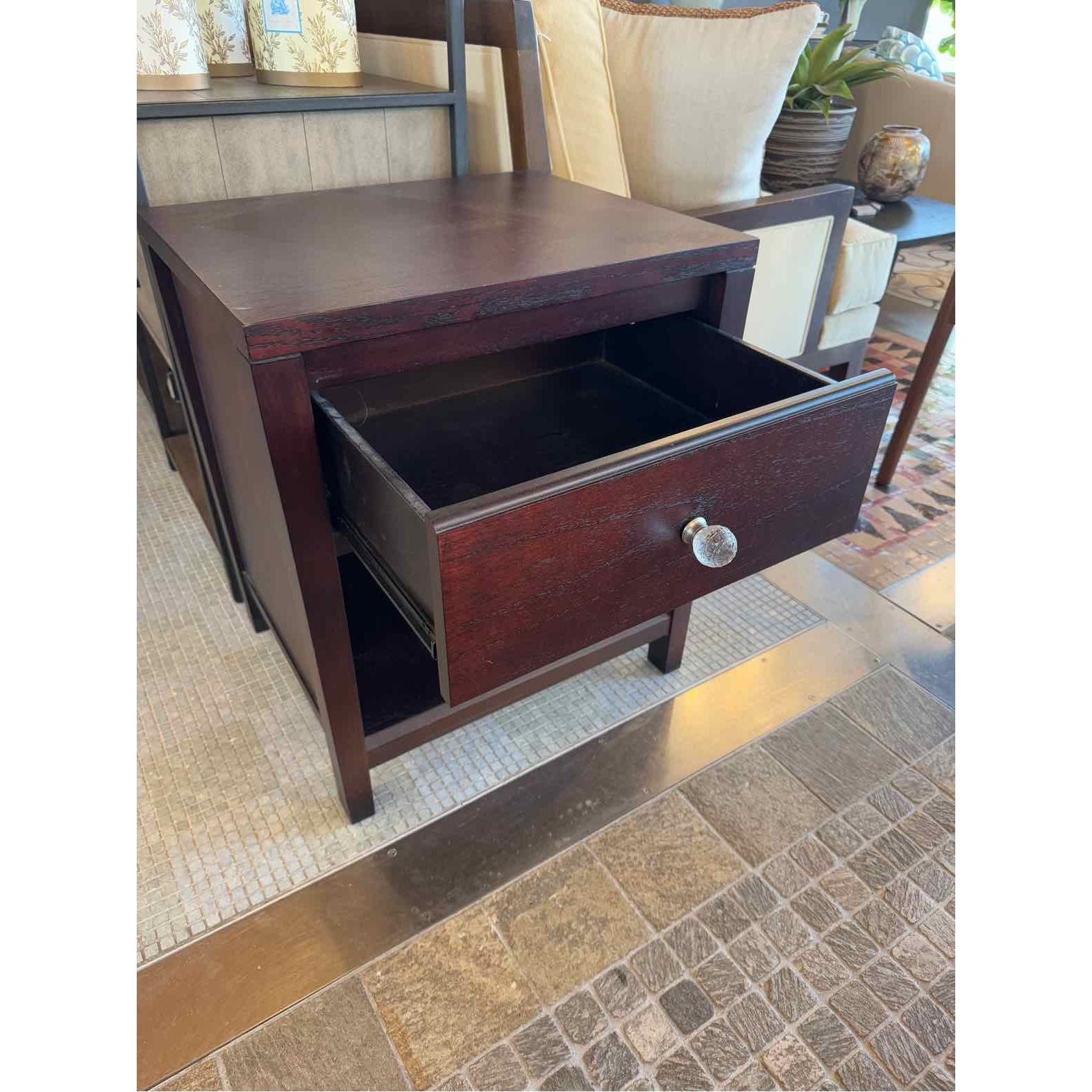 Solid Mahogany Side Table w/ Glass Handle - AS IS