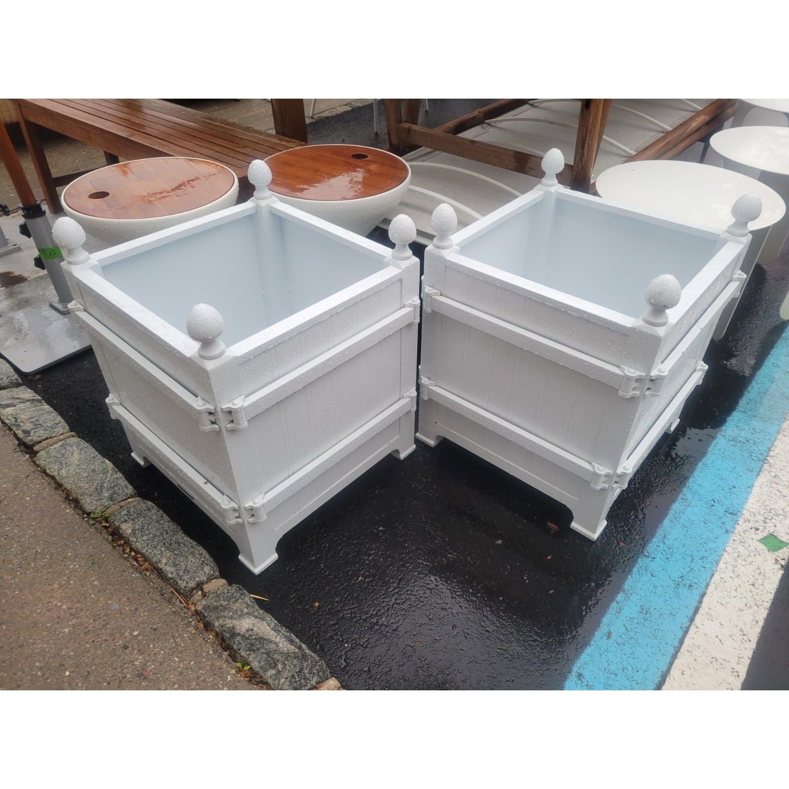 PAIR of White Versailles Metal Planters (AS IS) - colletteconsignment.com