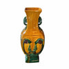 Art Nouveau Glazed Ceramic 2-Handled Vase in Mustard and Green Glaze