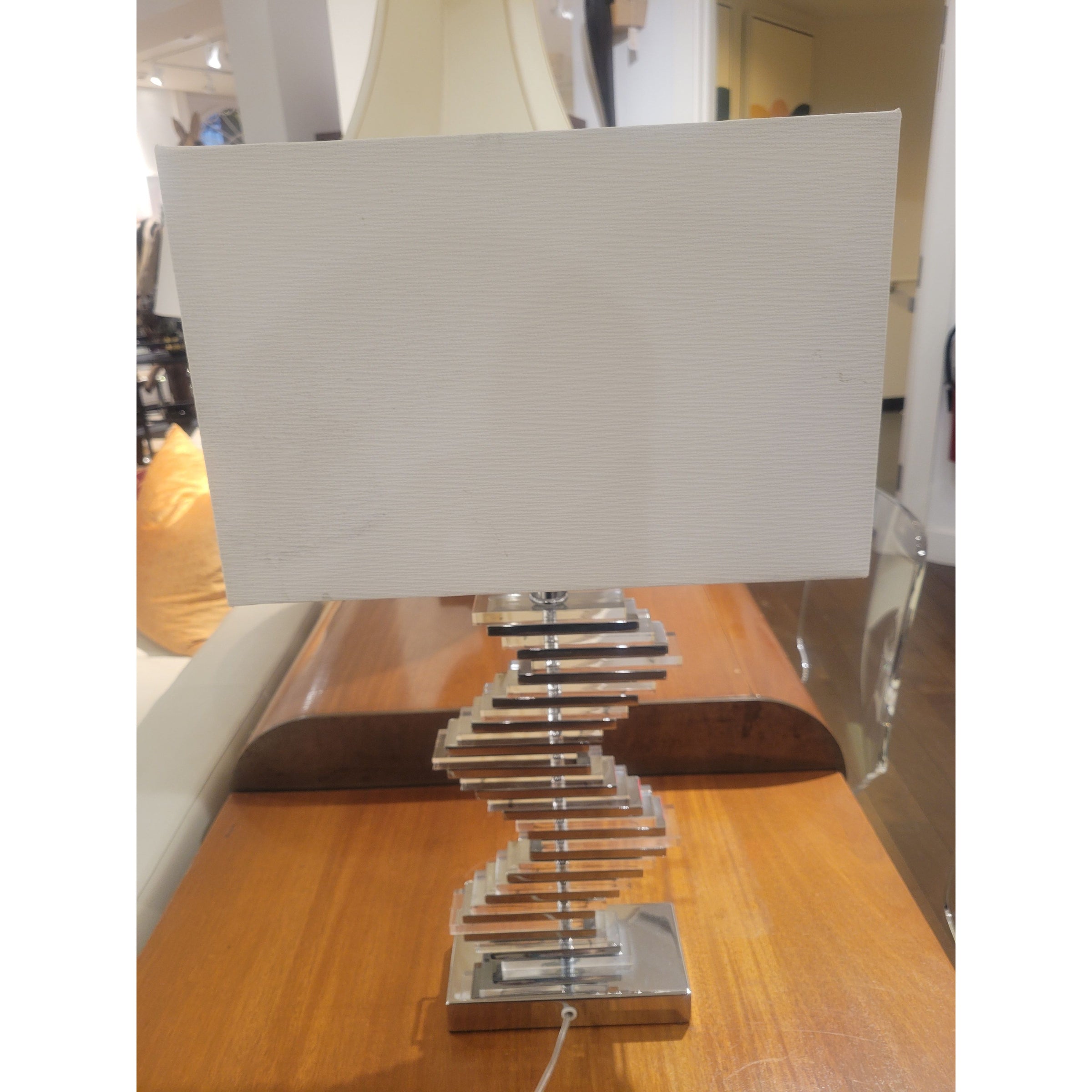 Paved 2-Tone Crystal & Chrome Table Lamp w/ Linen Shade