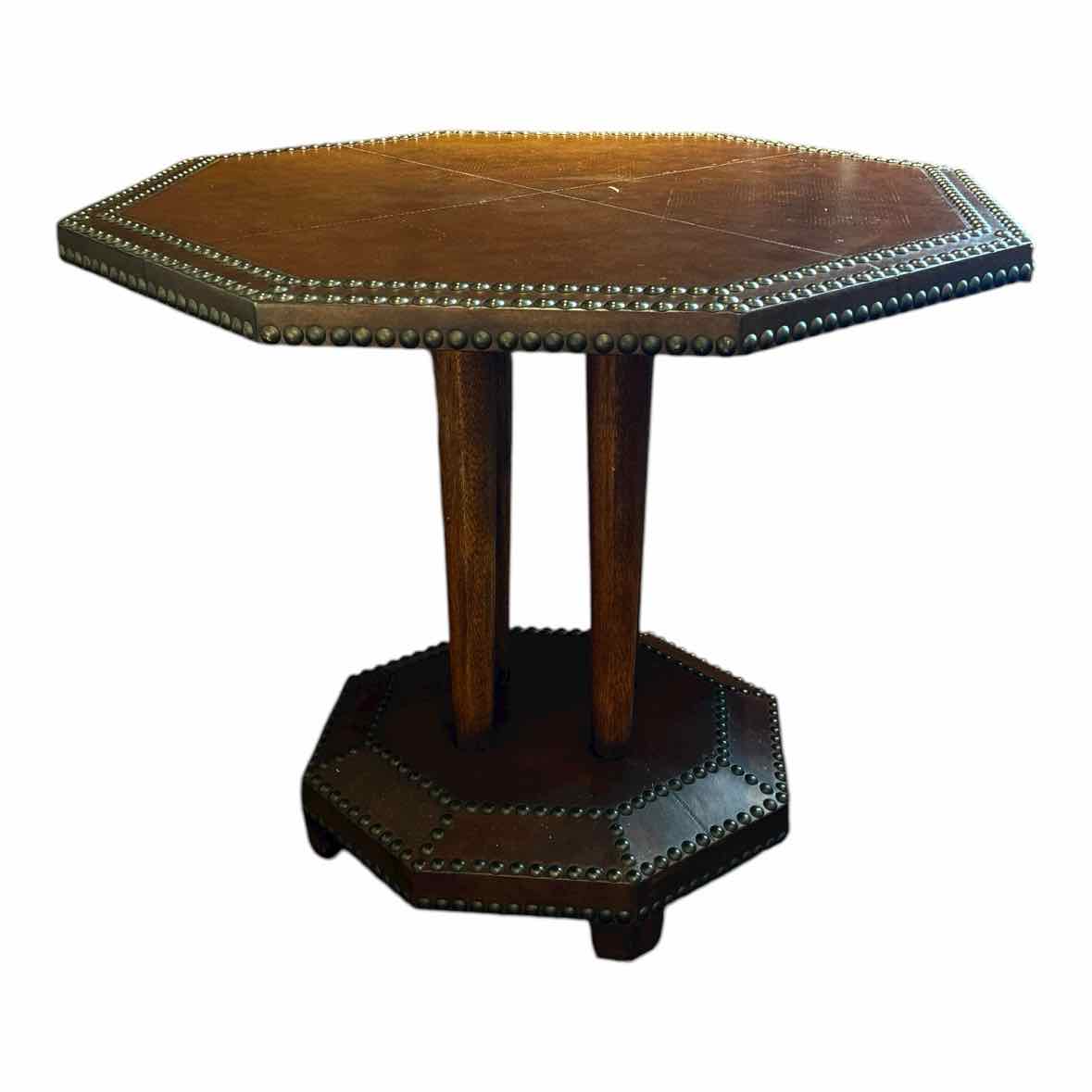 Octagonal Leather Table w/ Large Nailheads - colletteconsignment.com
