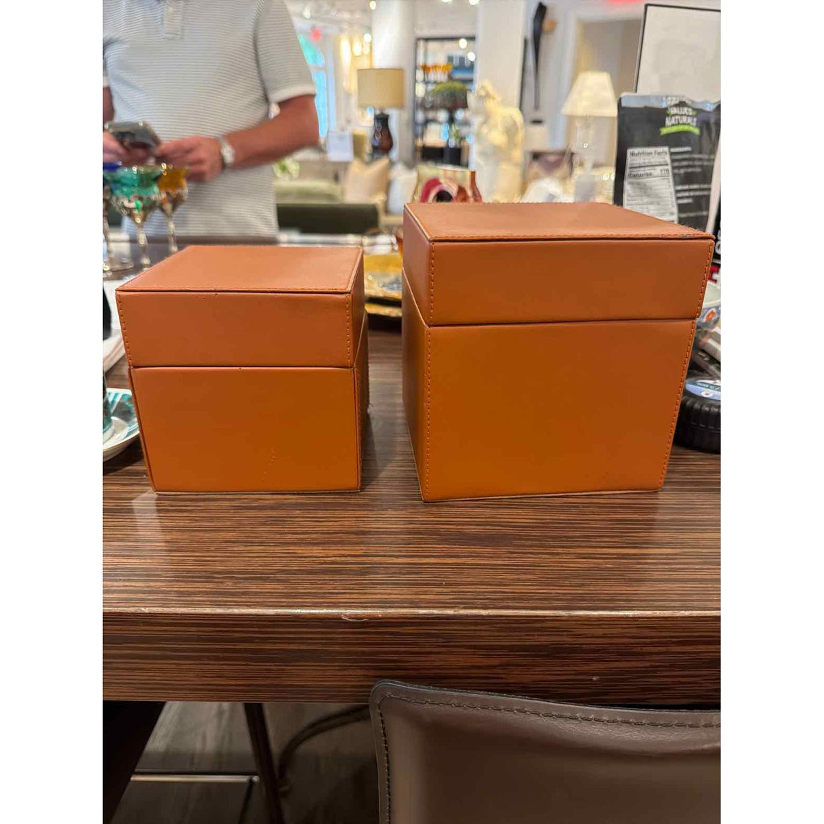 Set of 2 Leather Boxes AS IS 5.5"Sq - colletteconsignment.com