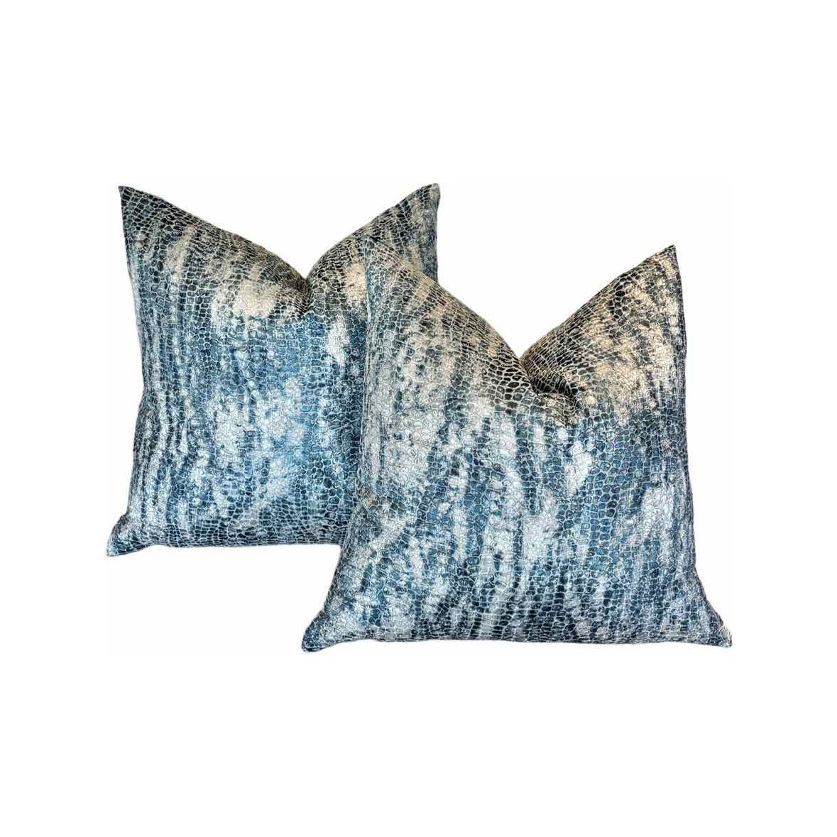 Pair of Blue/Mineral Color Animal Patterned Pillows 18"Sq