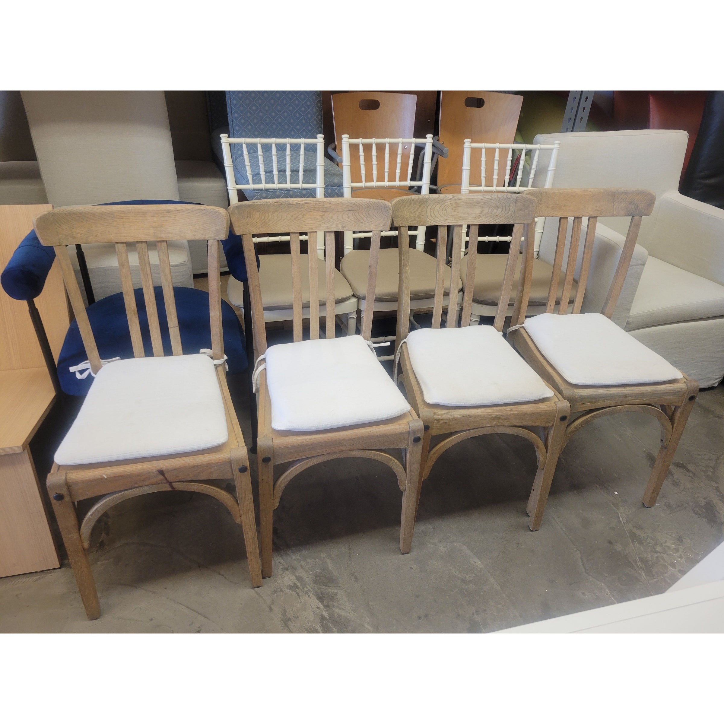 SET of 4 Pine Slatback Dining Chairs w/ Seat Cushions by RH - AS IS