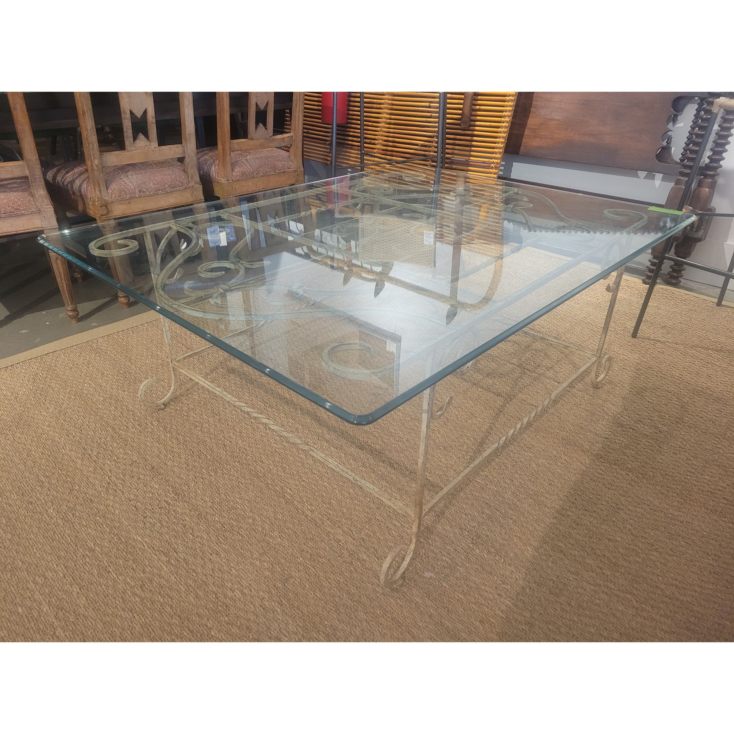 French Style Wrought Iron Coffee Table w/ Beveled Glass Top