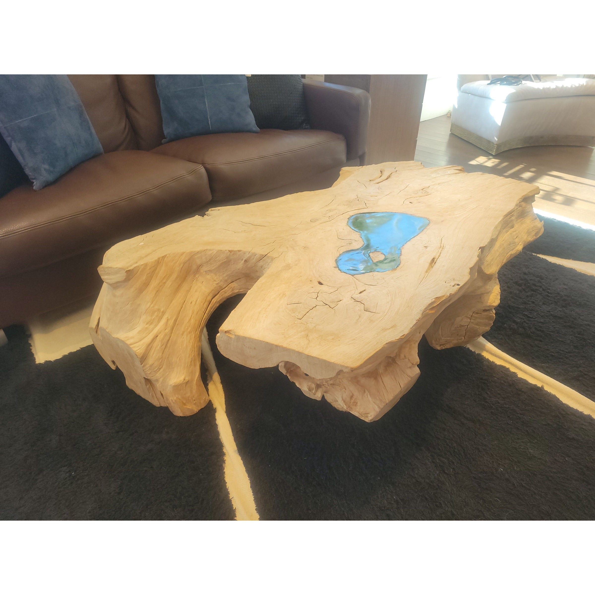 Live Edge Wood Coffee Table w/ Green Resin Pool - colletteconsignment.com