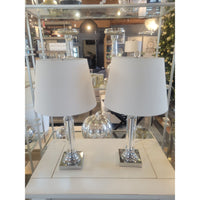 PAIR of Acrylic Pillar Table Lamps on Chrome Bases w/ Shades
