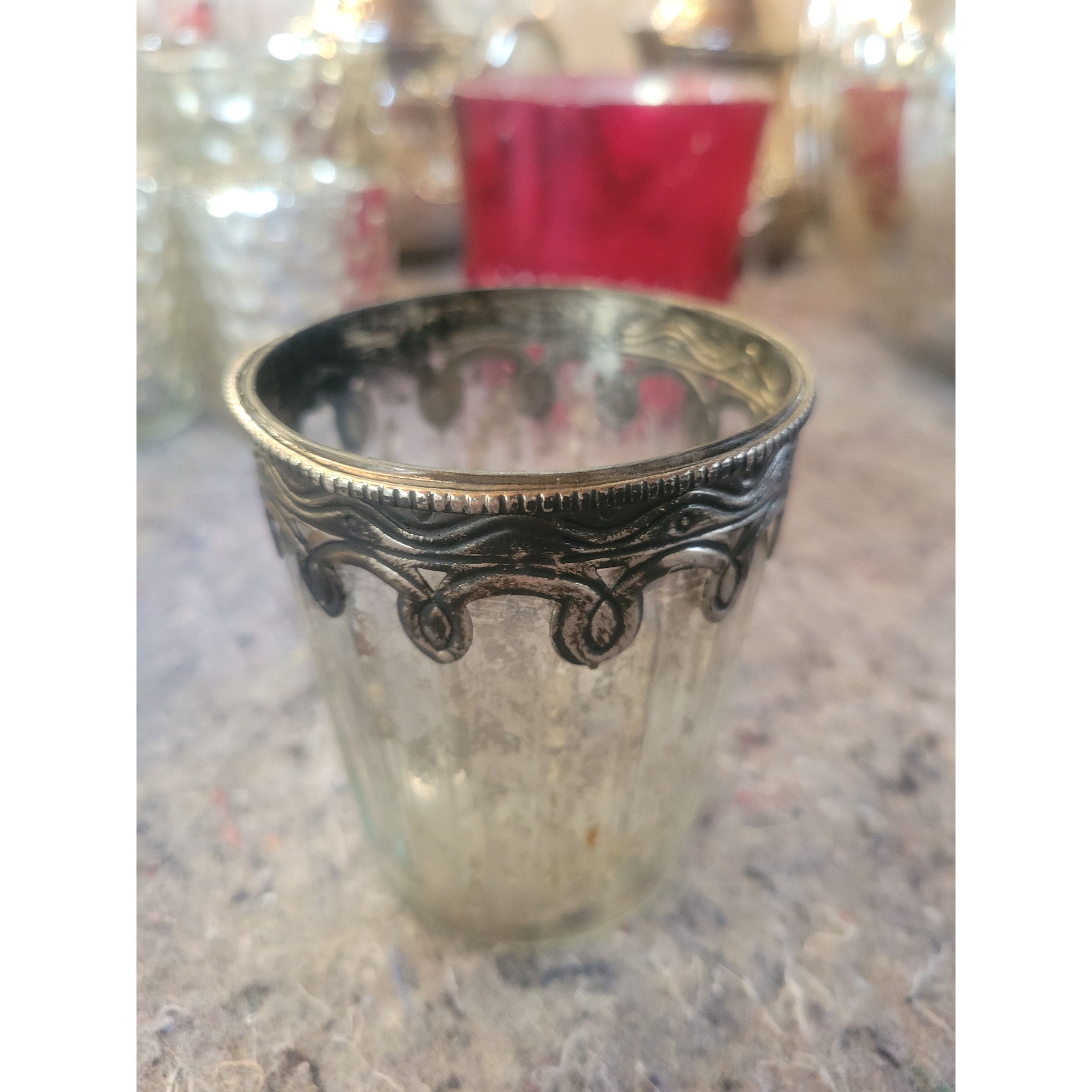 Pair of Metal-Rim Candle Holders