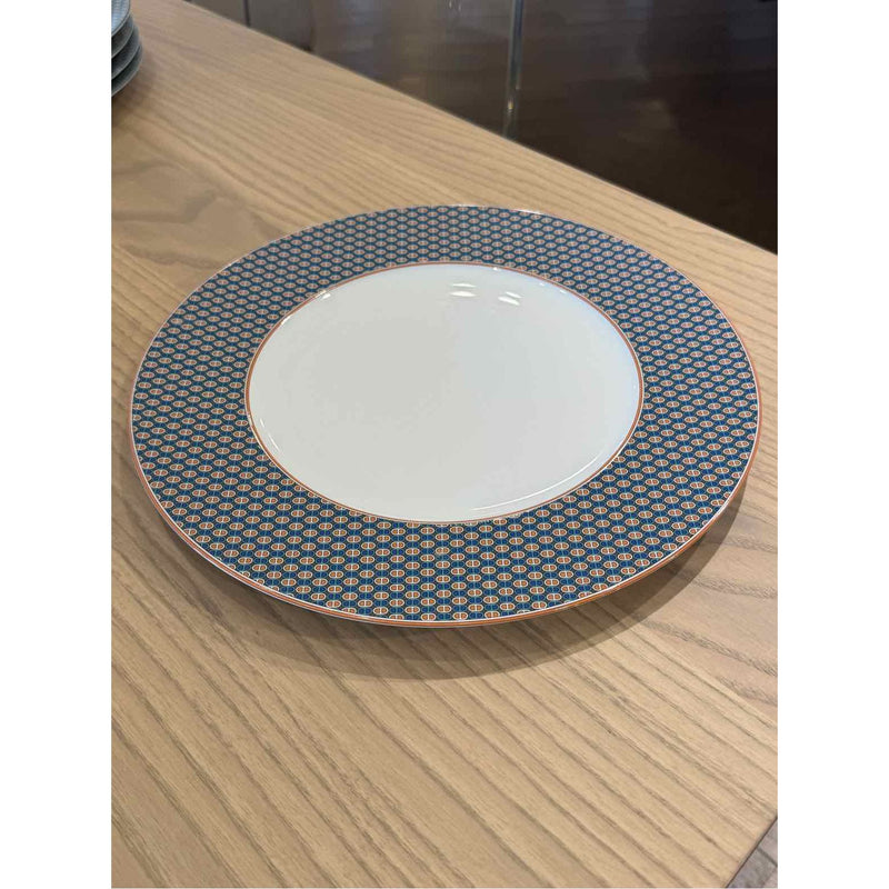 Hermes Tie Set Porcelain Dinner Plate w/ Green Trim