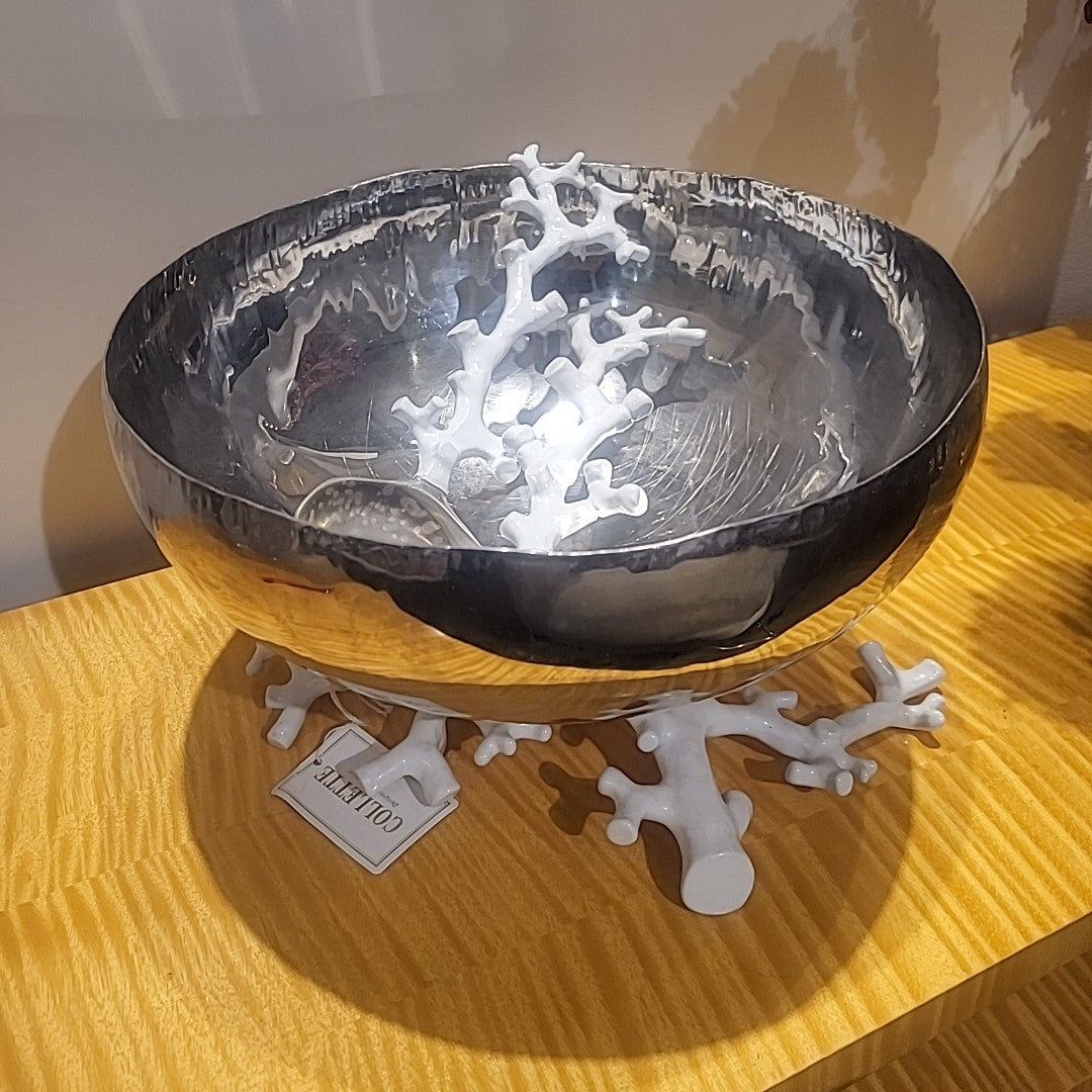 Michael Aram Stainless+White Coral Salad Bowl with/ Fork & Spoon