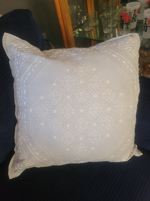 White Diamond Pattern on Blue Square Pillow by Serena & Lily