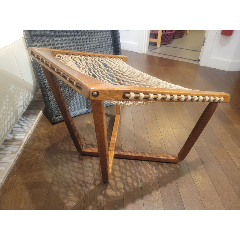 Vintage Swedish Oak & Rope Hammock Lounge Chair
