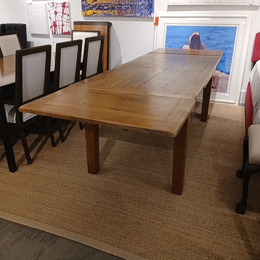 Distressed Rustic Farmhouse Extension Dining Table by ABC w/ 2 Leaves - AS IS