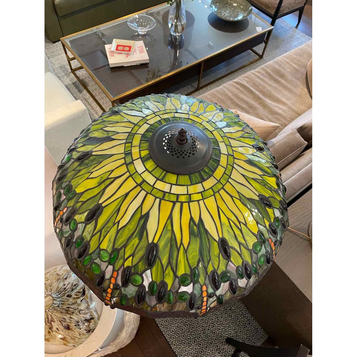 Bronze Floor Lamp w/ Tiffany Style Dragonfly Stained Glass Shade