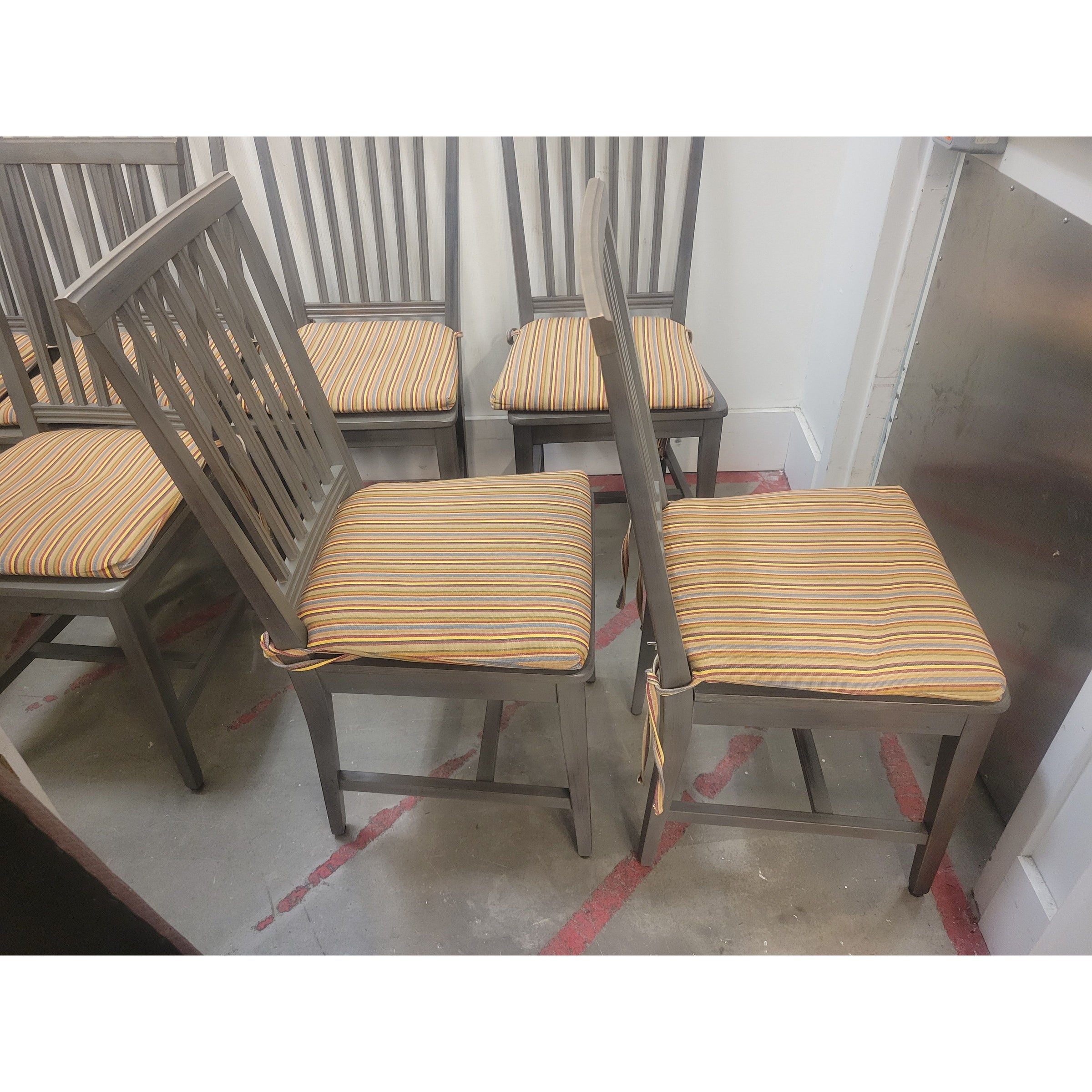 SET of 8 Gray Wood Village Grigio Dining Chairs (AS IS) - colletteconsignment.com