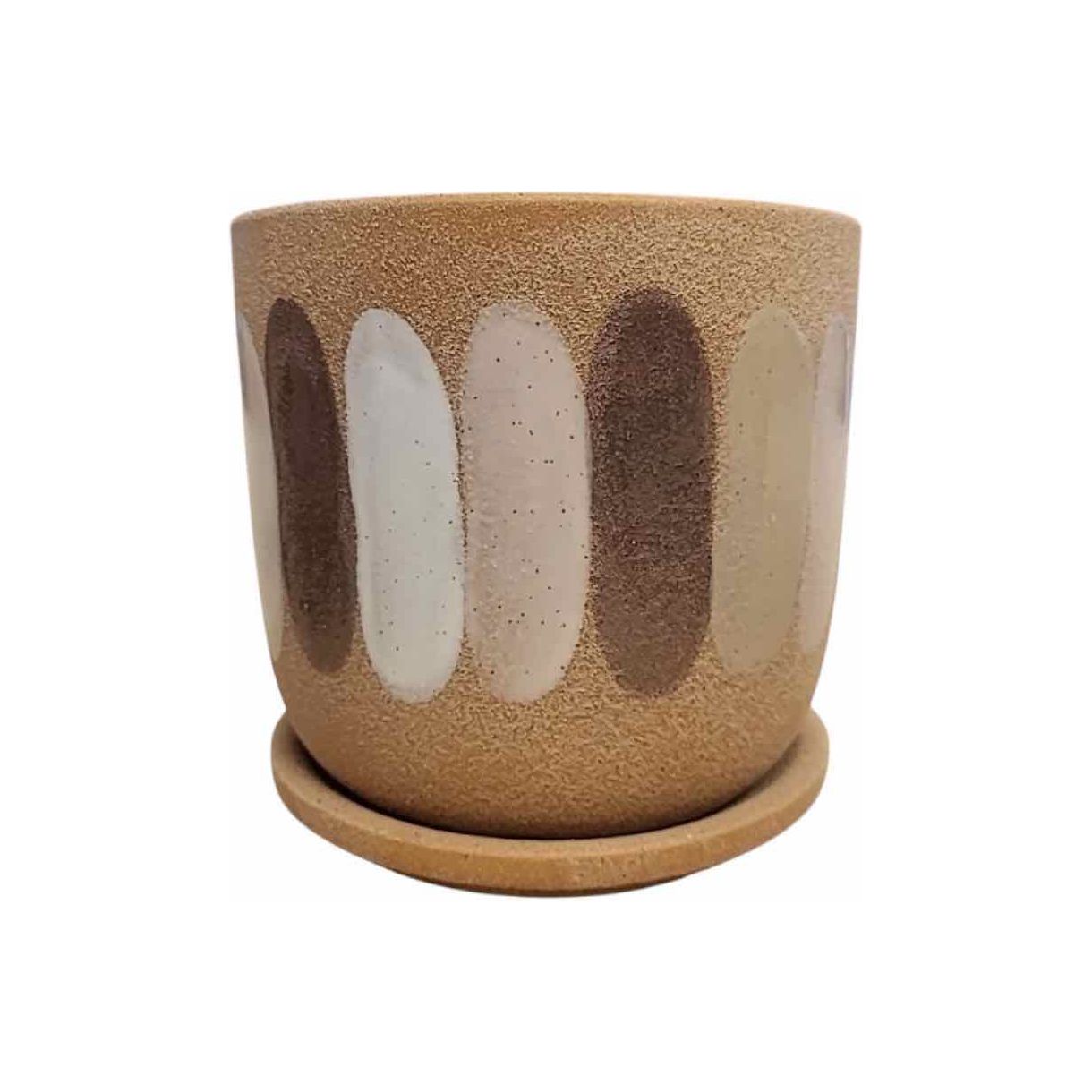 Matte Tan Ceramic Pot w/ Drainage Plate