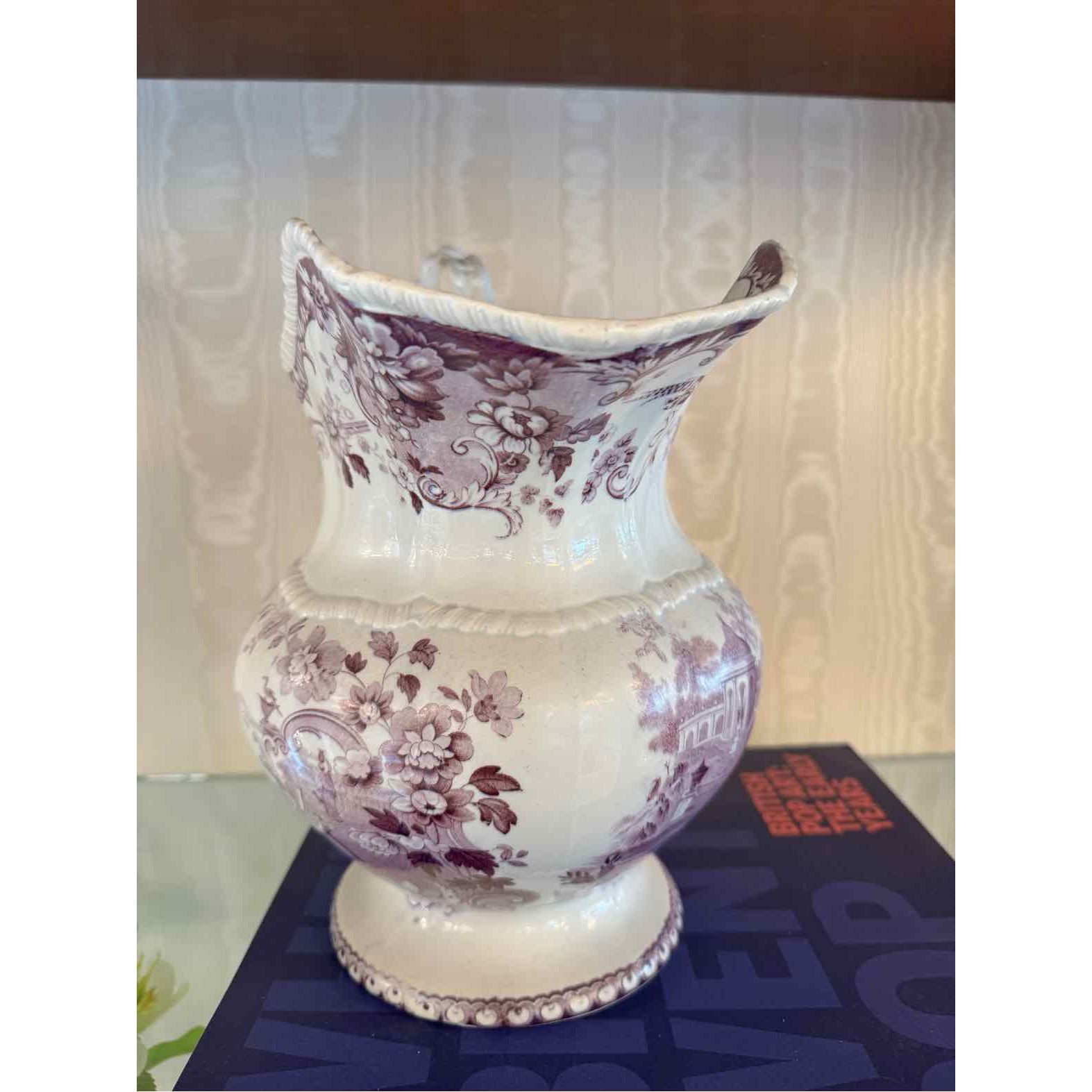 Antique Purple Transferware Porcelain Jug - colletteconsignment.com