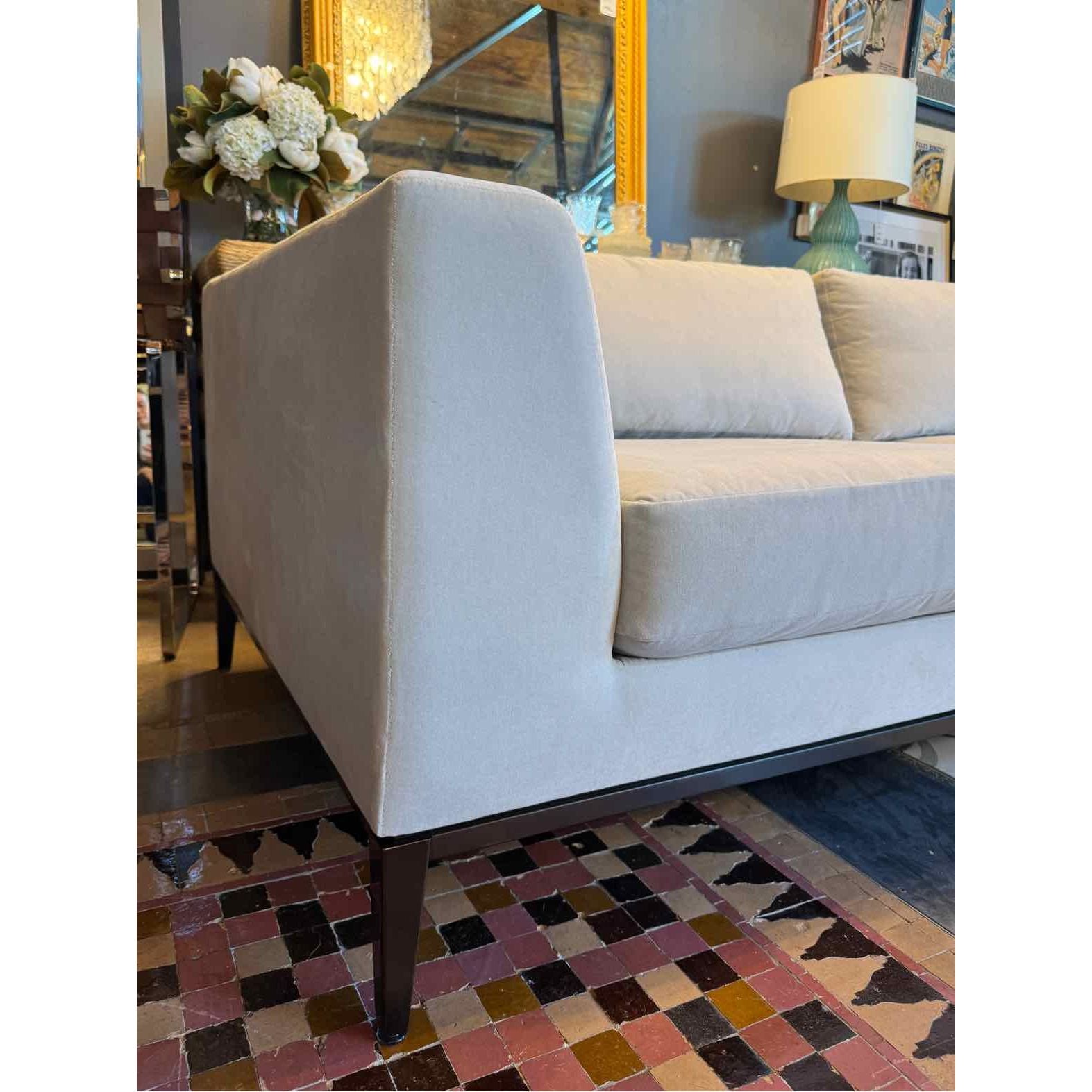 Italia Taper Arm Perf. Velvet Chaise Sofa on Burnished Bronze Base by RH