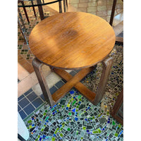 Round Dark Wood X Base Side Table