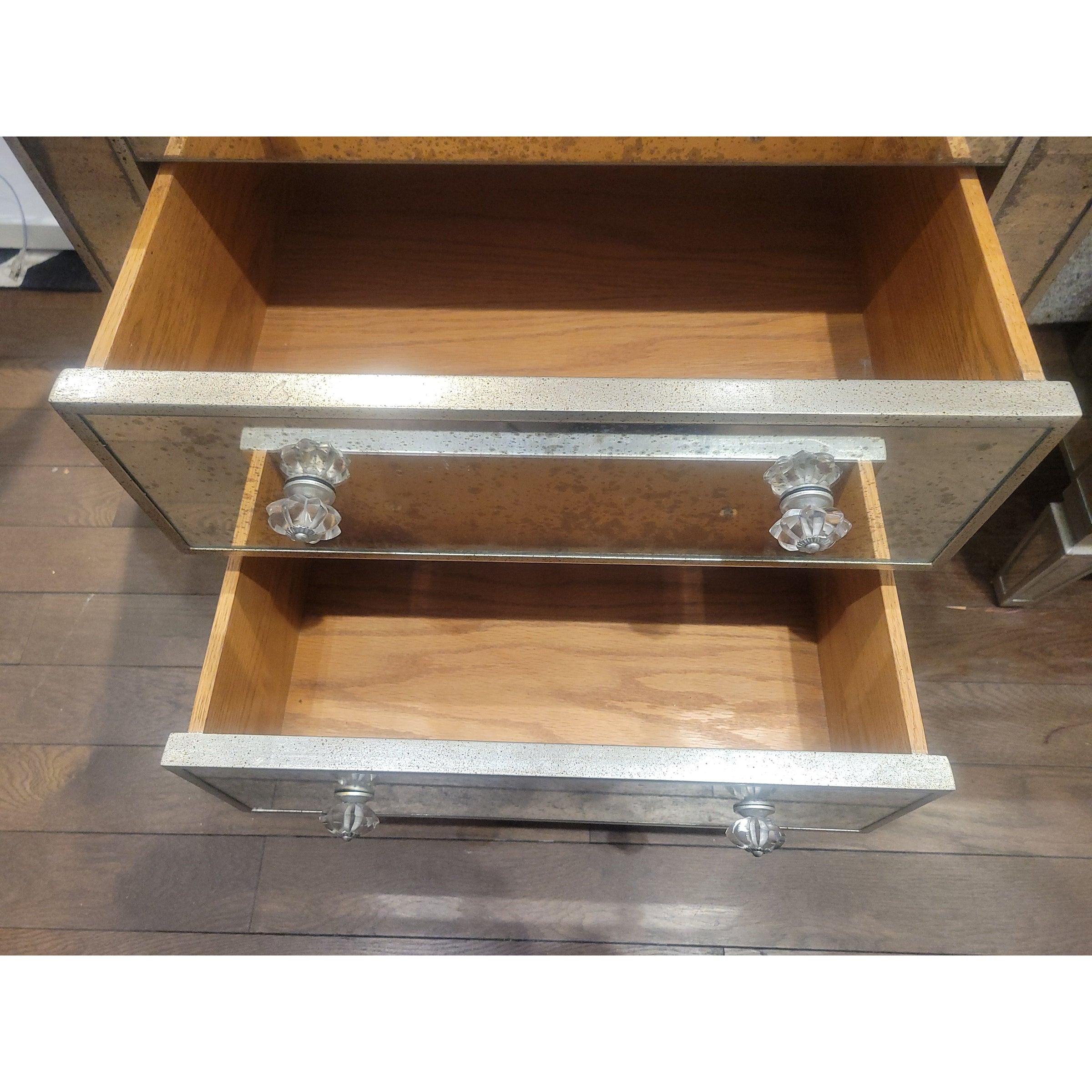 PAIR of Antiqued Mirror Glass Nightstands