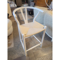 SET of 4 White Wood Wishbone Counter Stools w/ Natural Cord Seats