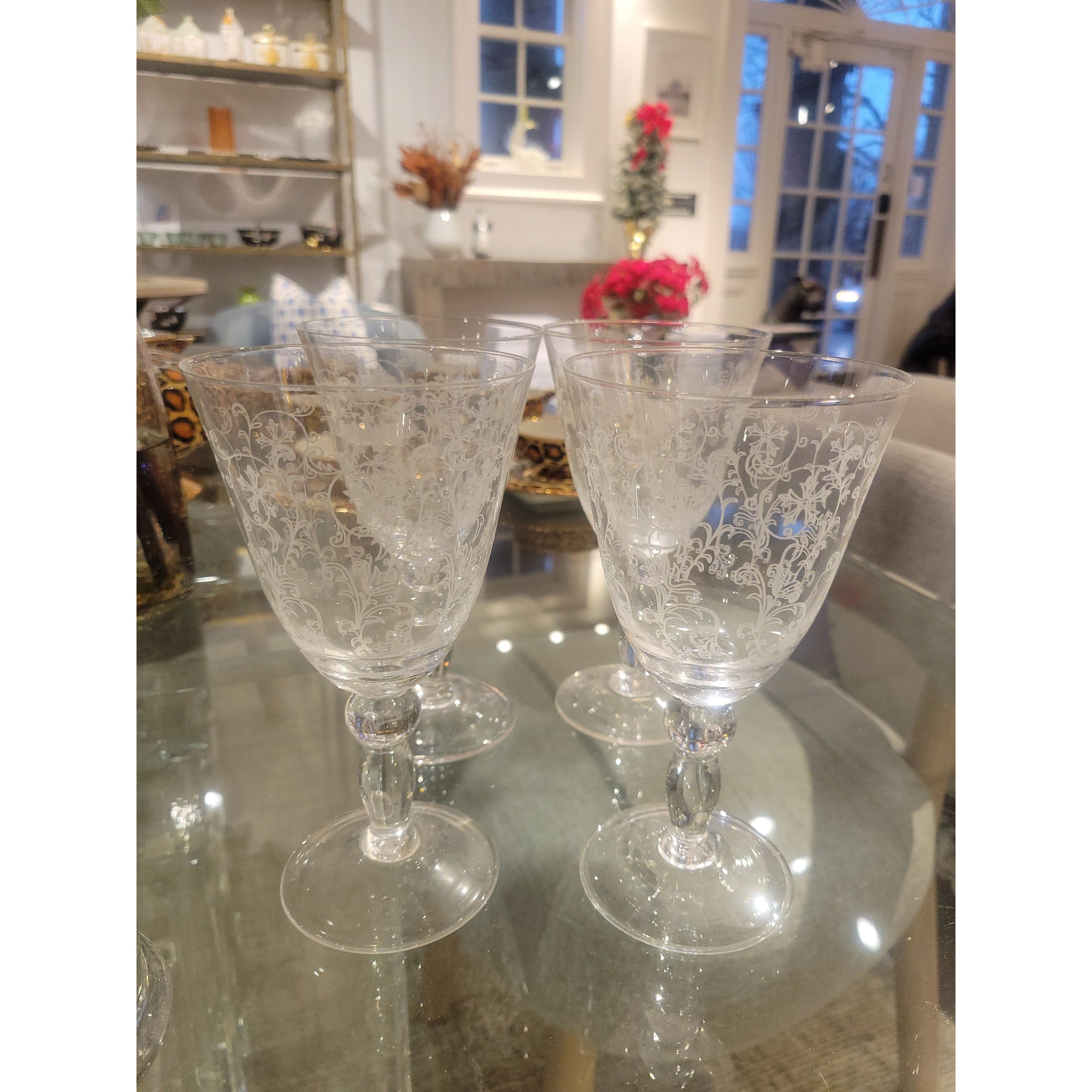 Set of 4 Etched Glass Goblets