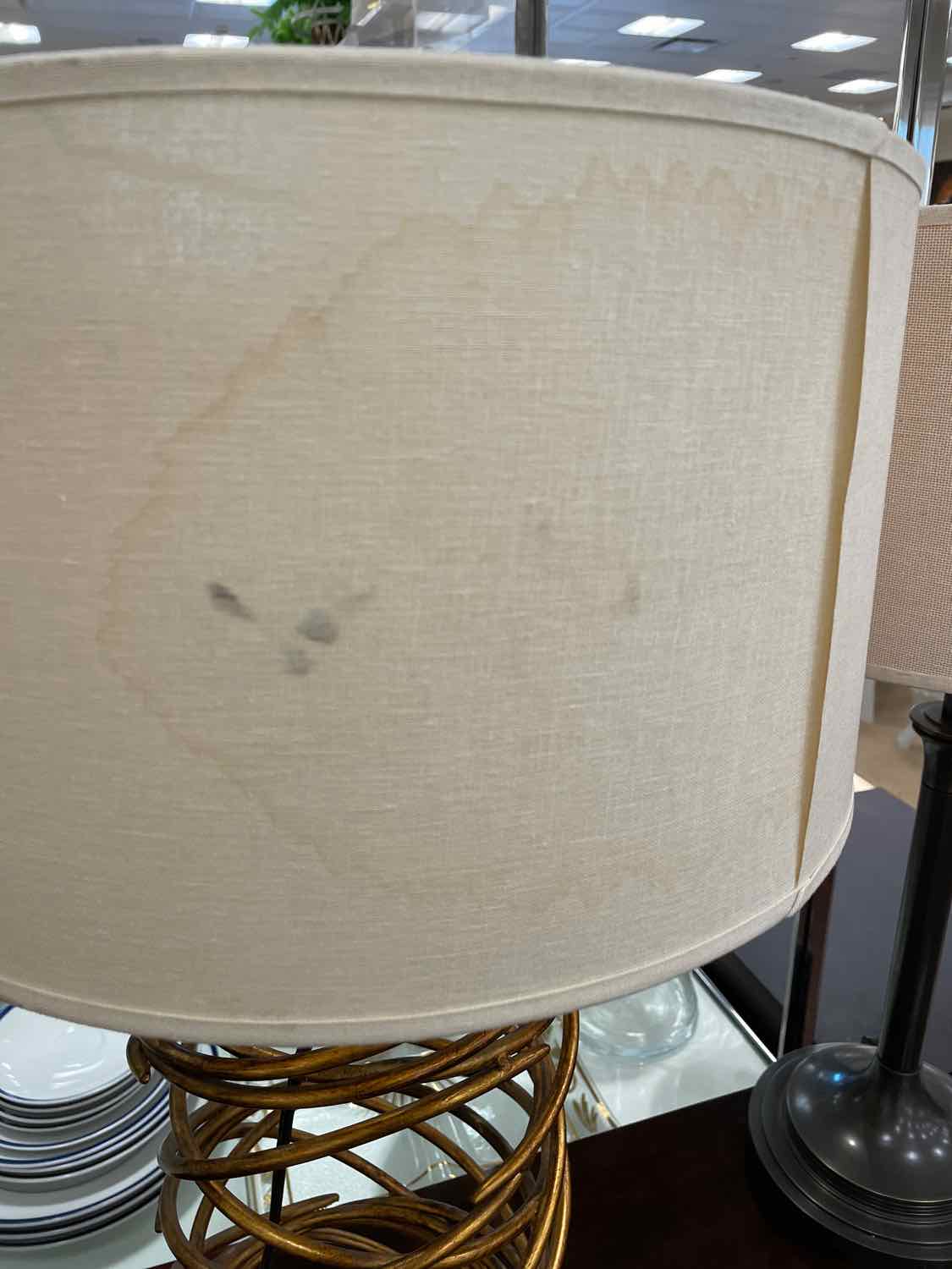 Brass Wire Cylindrical Table Lamp w/ White Shade (AS IS)