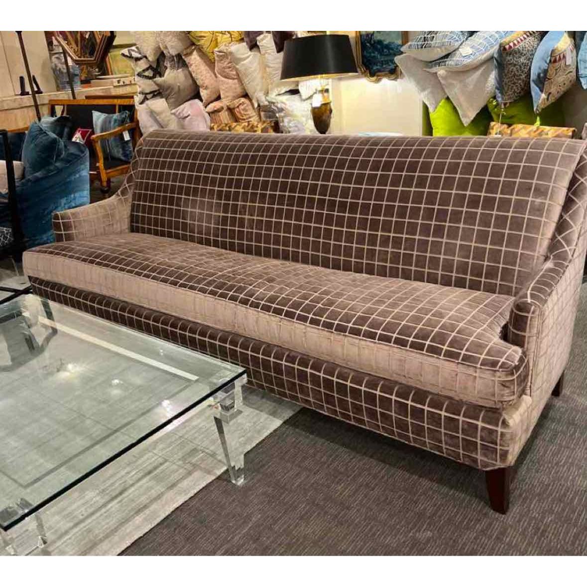 Grey Velvet Checked Sofa