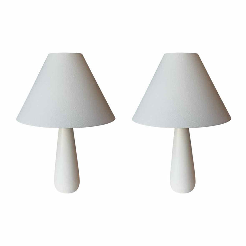 PAIR of White Stone Table Lamps w/ Shades - colletteconsignment.com