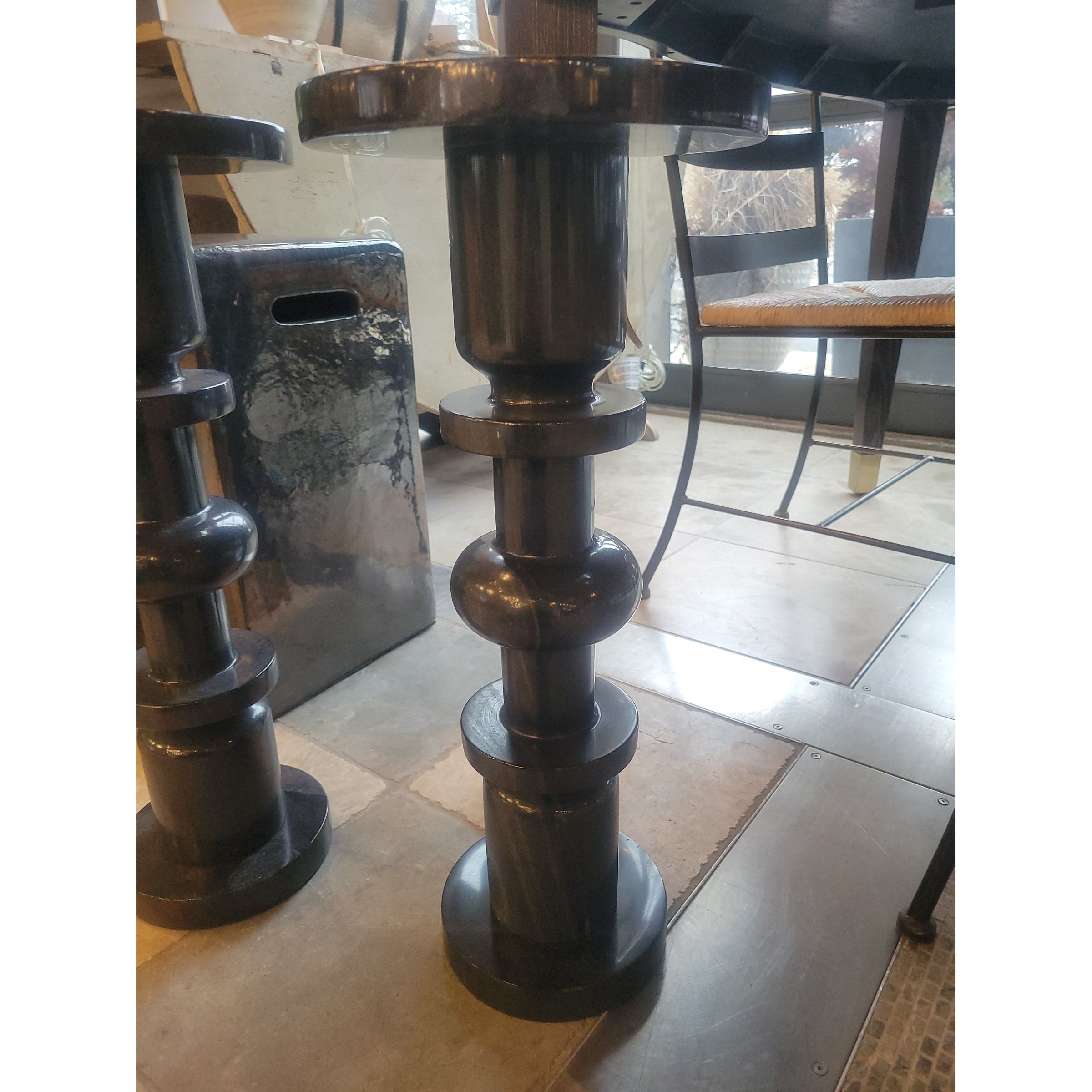 PAIR of 'Sasha' Black Marble Drink Tables by Currey & Co.