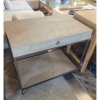 PAIR of Sawn Wood & Textured Steel 1-Drawer Side Tables by David Iatesta