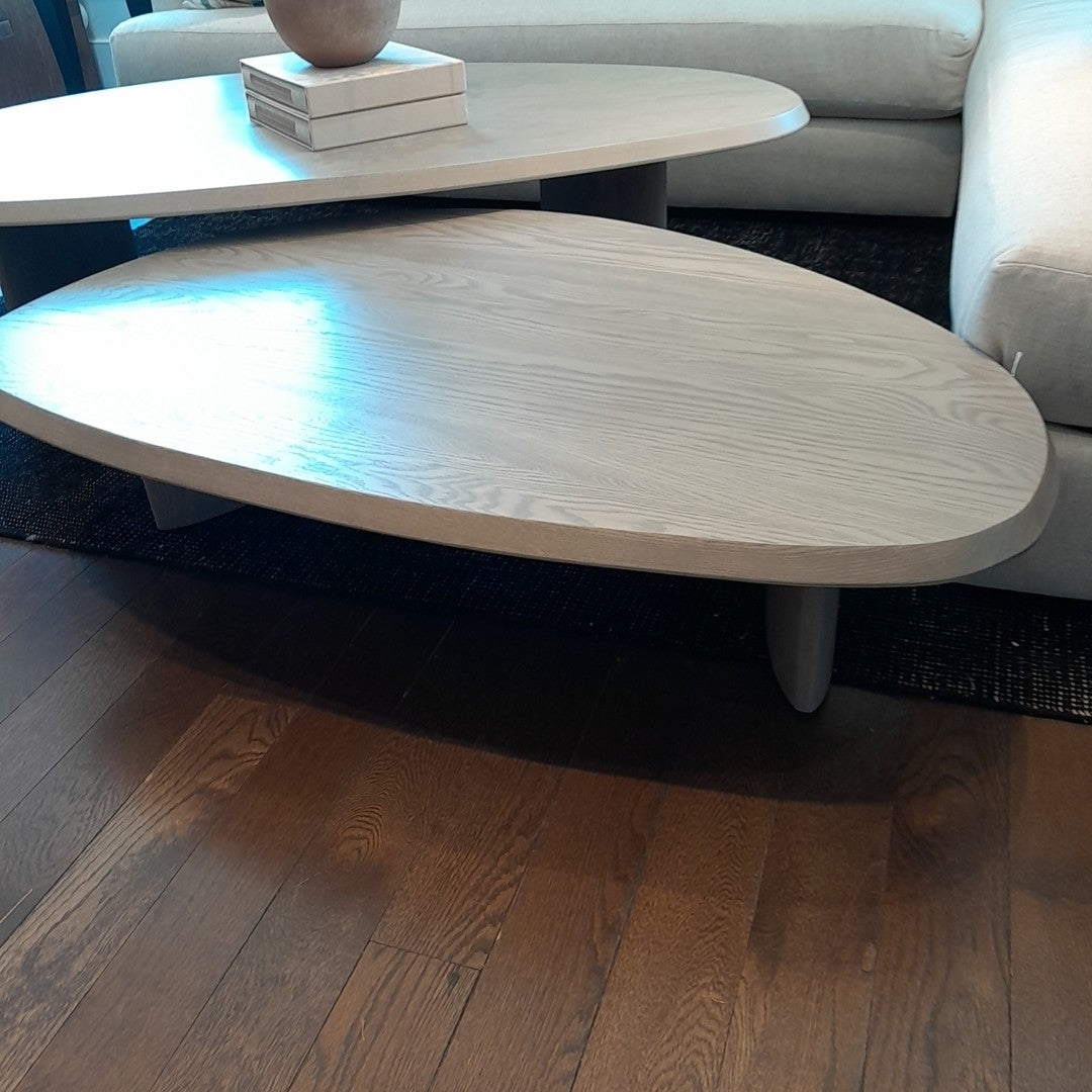 Small Asymmetrical Coffee Table in Greywash Oak 48"Wx30"Dx12"H