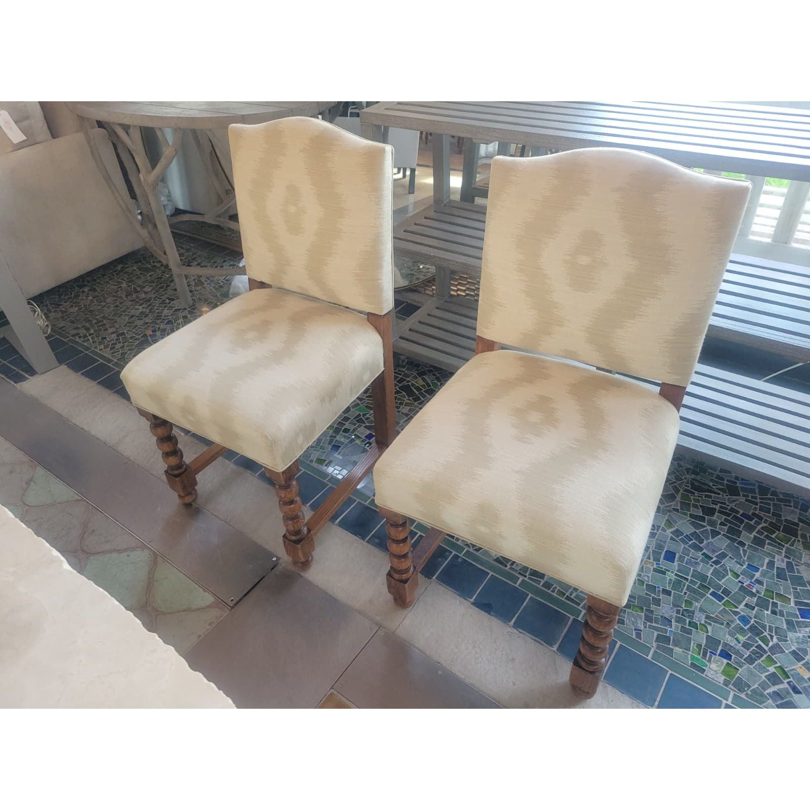 Set of 4 IKAT Upholstered Wood Dining Chairs (AS IS) - colletteconsignment.com