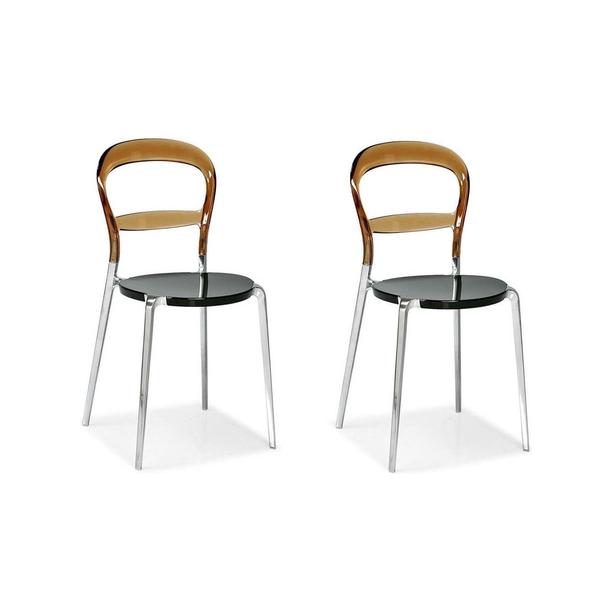 Pair of Wien Transparent Amber & Aluminum Dining Chairs