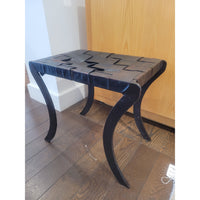 Mid-Century French Industrial Black Leather & Metal Bench - colletteconsignment.com