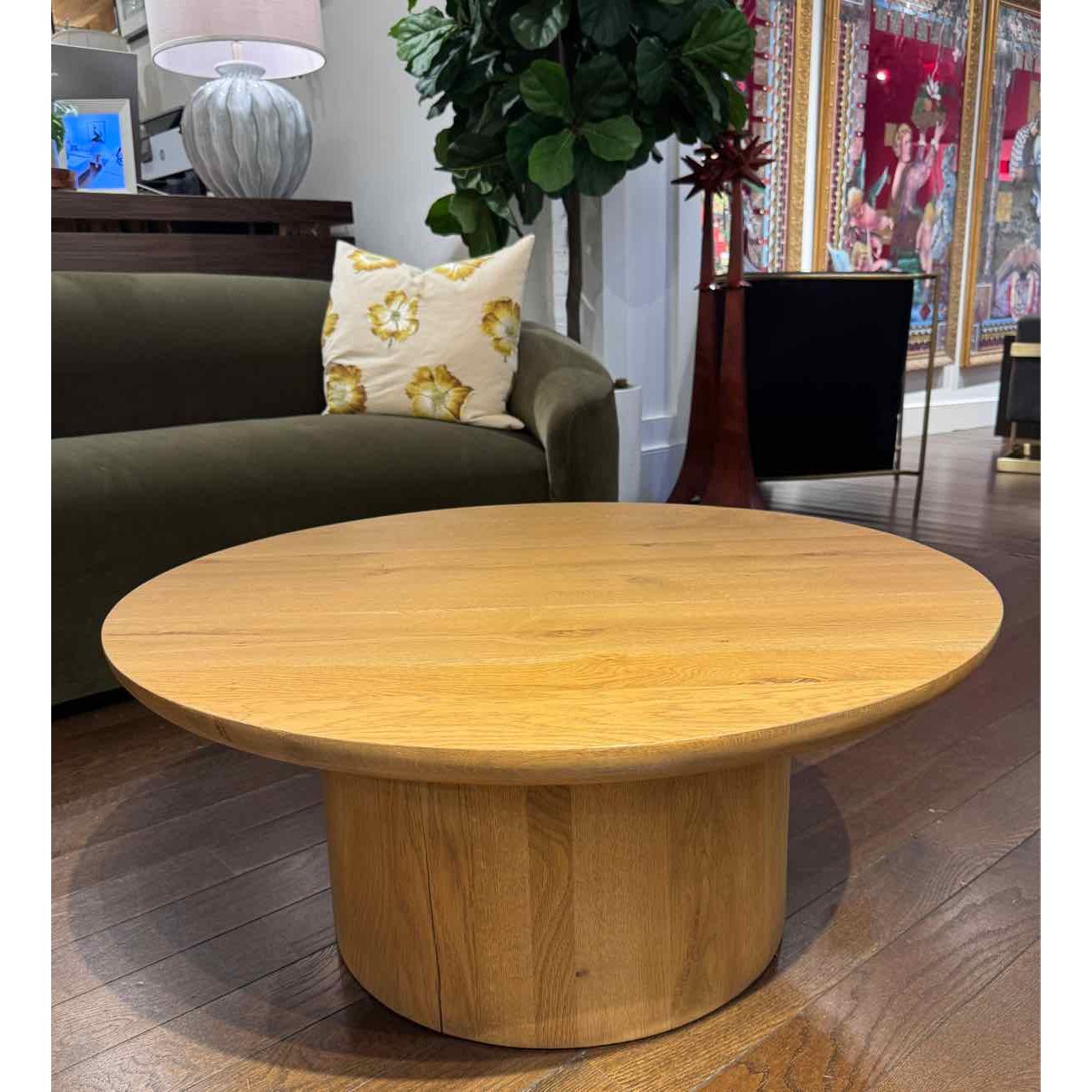 Round Natural Wood Pedestal Coffee Table
