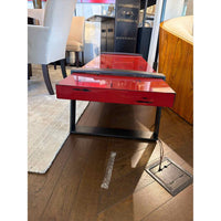 Custom Red Lacquer Orlean Bench w/ Solid Brass Strap Legs by Jiun Ho - colletteconsignment.com
