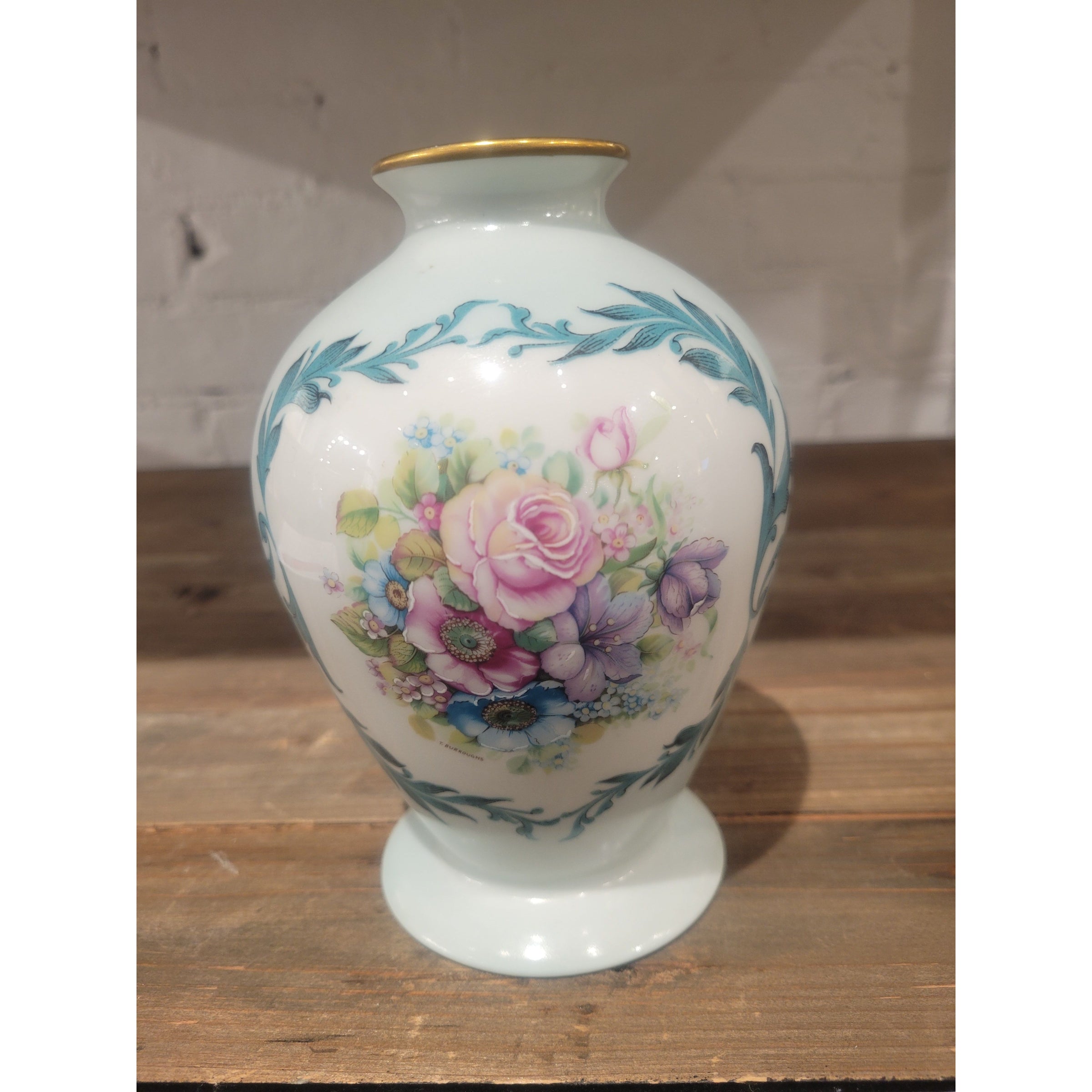 Limoges Blue Porcelain Vase w/ Floral Accents