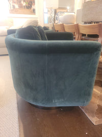 PAIR of Artu Green Velvet Barrel Back Swivel Chairs by Fendi Casa