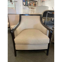 Beige Upholstered Salon Lounge Chair on Walnut Base by Baker (AS IS)