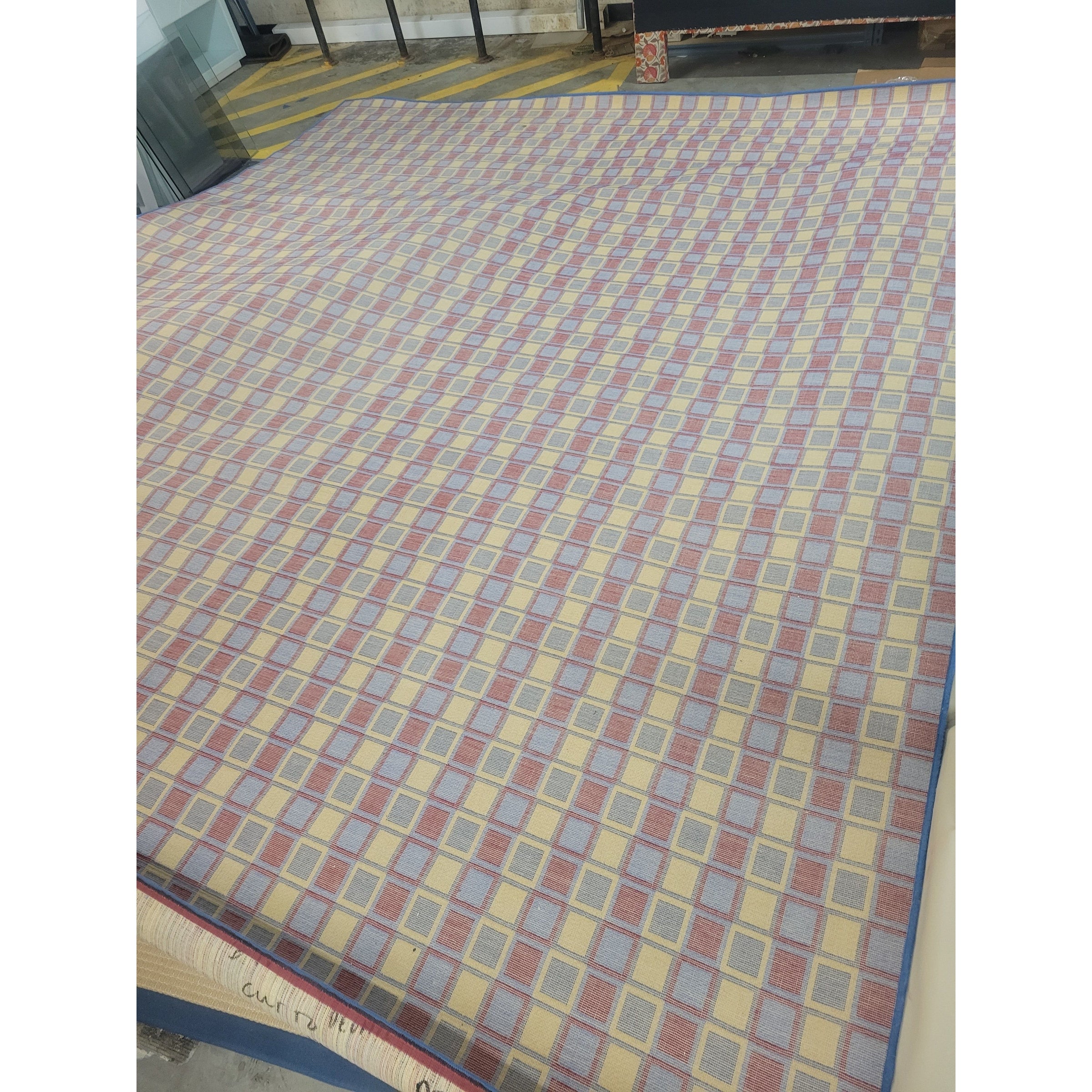 12x14-ft Blue & Red Squares Pattern Rug