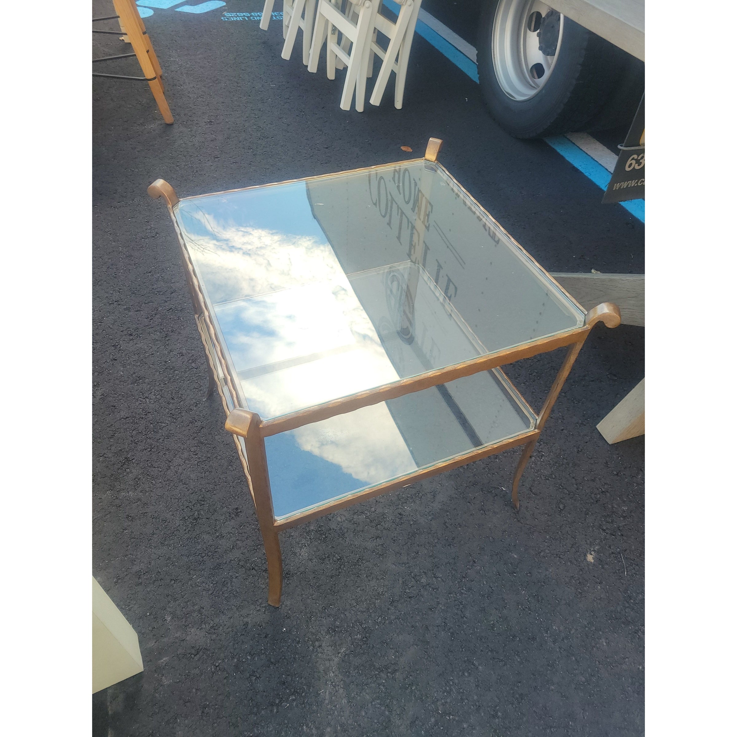 St. Germain Brass Side Table w/ Glass Top & Shelf by S&L