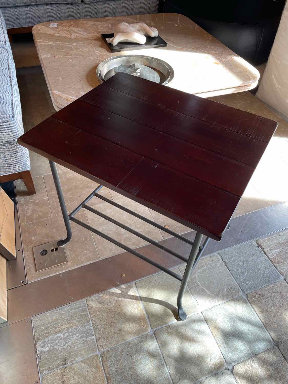 Iron Side Table w/ Dark Wood Top