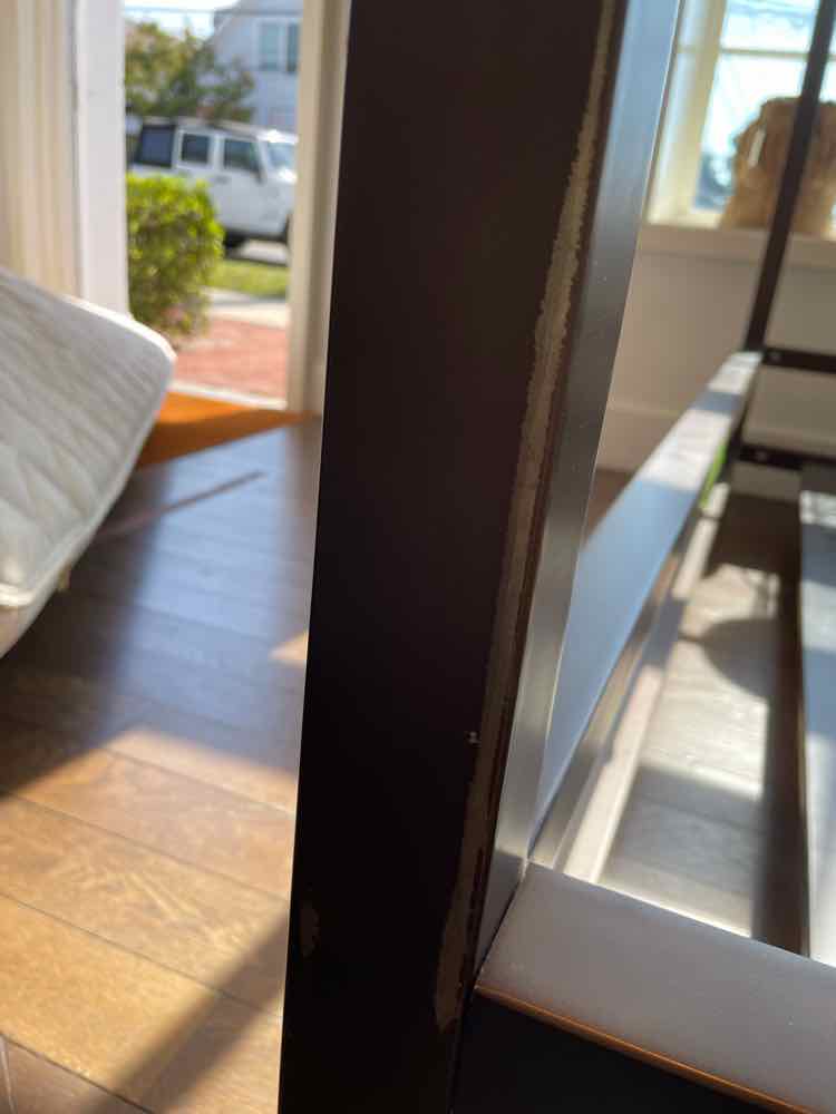 King-Sized Brassed Metal Canopy Bed Frame w/ Upholstered Headboard (AS IS)