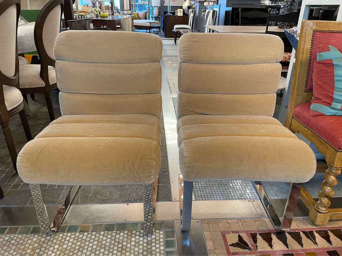 SET of 8 Wool Mohair Cantilever Dining Chairs by Pace (AS IS)