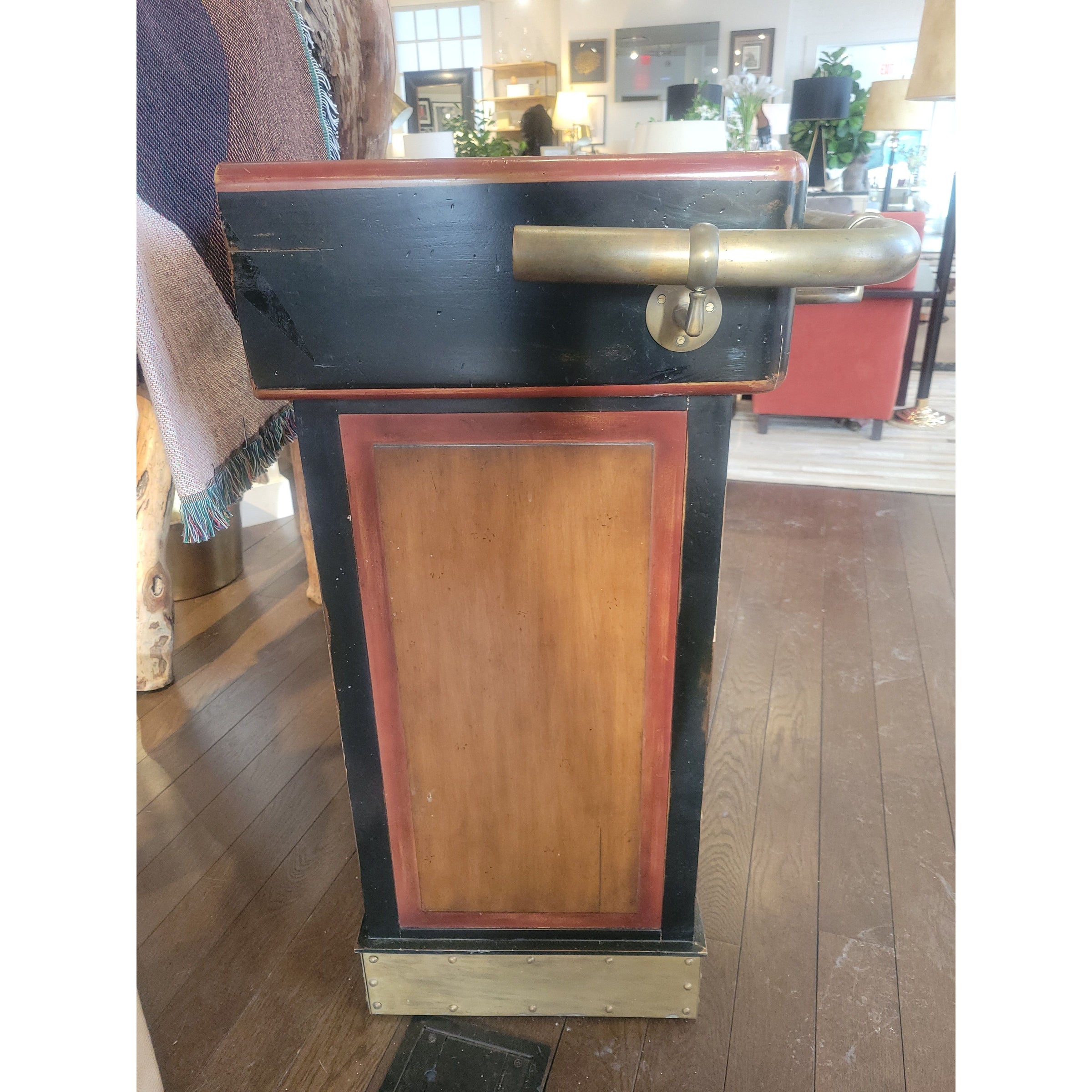 Mahogany & Cherry Bar de Bistro w/ Steel Top & Brass Rail by French Heritage - colletteconsignment.com
