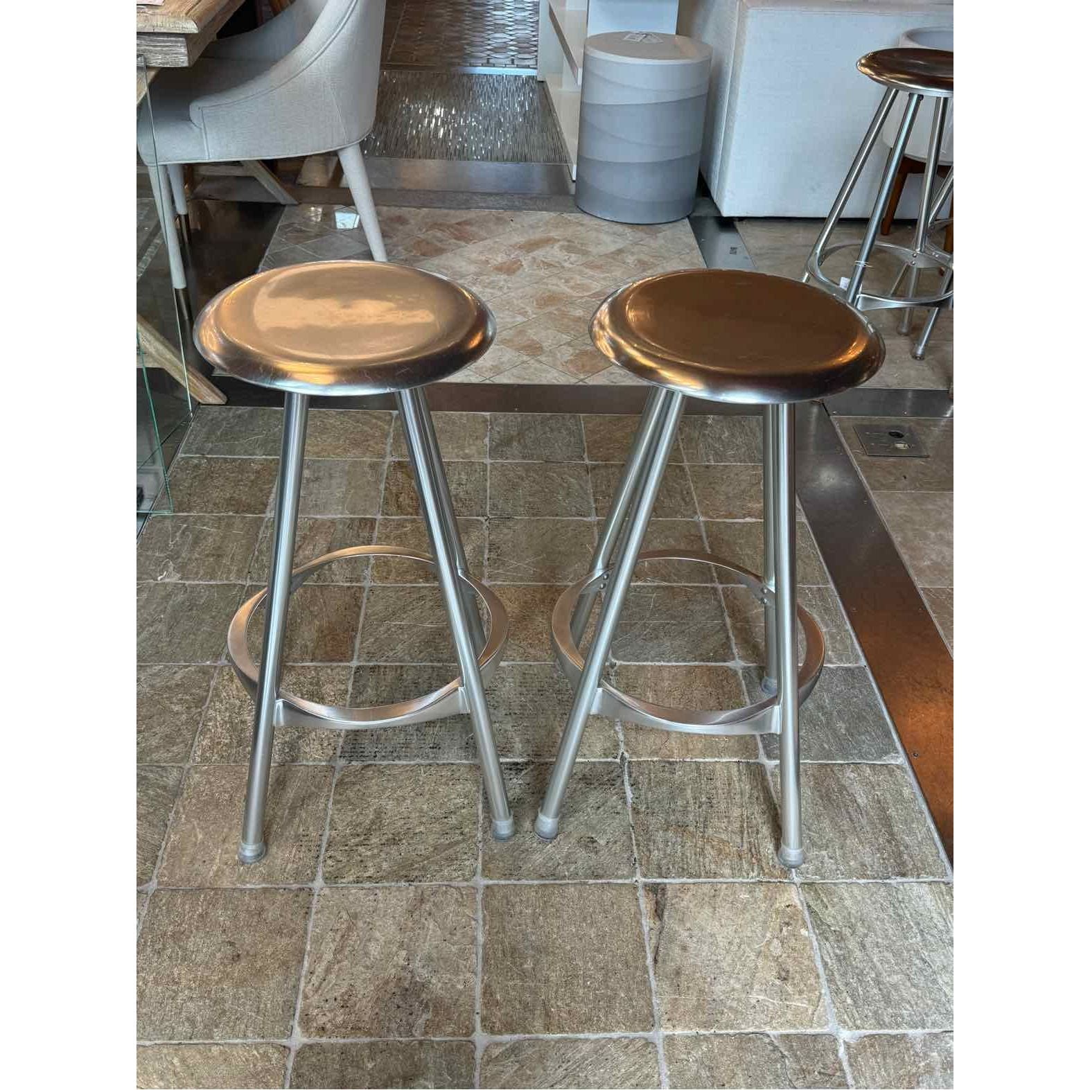 Pair of Silver Amat Twist Bar Stools by Knoll